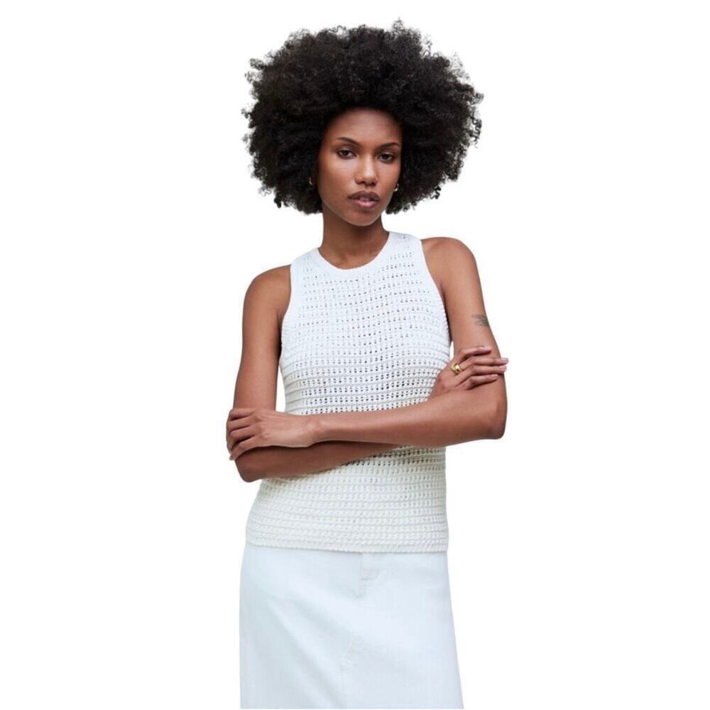Madewell Crochet Knit Sweater Tank Ivory XS NWT Cotton Sleeveless